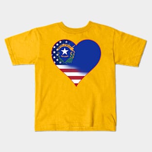 State of Nevada Flag and American Flag Fusion Design Kids T-Shirt